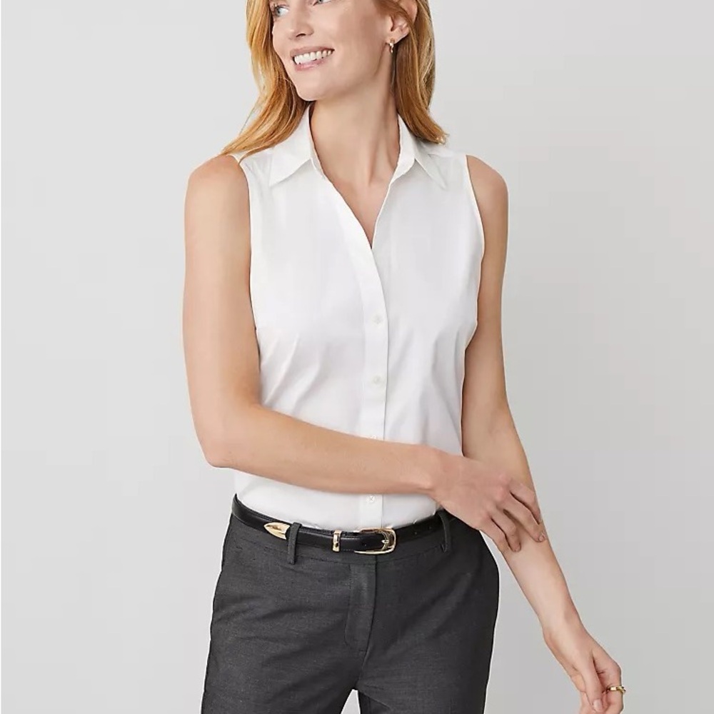 Ann Taylor White Sleeveless Button Down Shirt